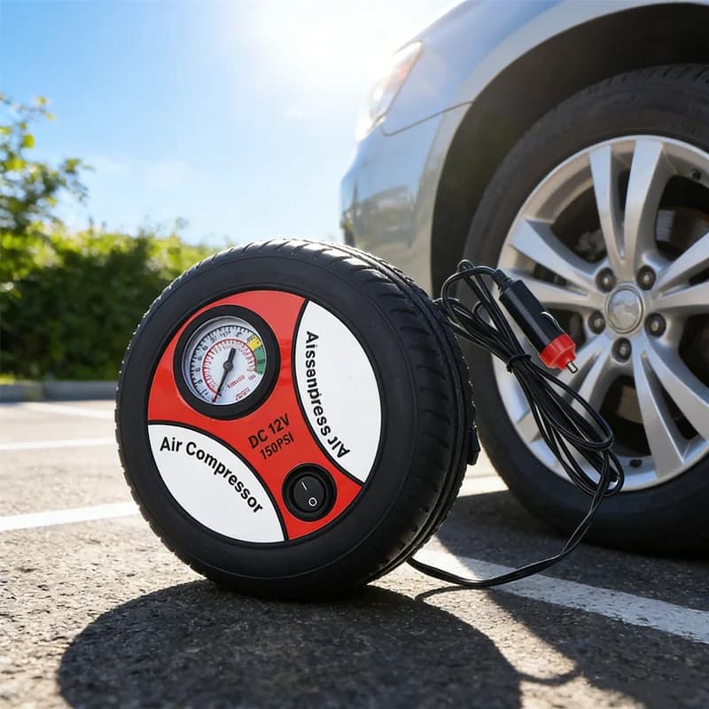 Compressore d'aria per pneumatici auto 12V ​ Compressore d'Aria Portatile con Manometro per Pneumatici di Biciclette e Auto, Strumento di Gonfiaggio d'Emergenza, Accessorio per Veicoli