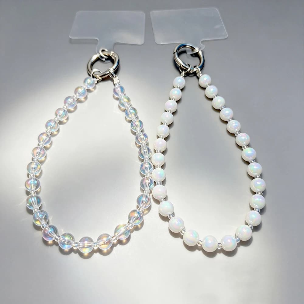 Fashion Mobile Phone Chain Dazzling Aurora Beaded Phone Lanyard Wrist Strap for Women Metal Clasp Charms Phone Case Jewelry