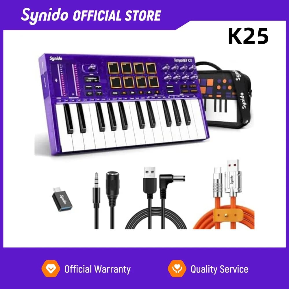 Synido Tempokey K25 Controller MIDI USB, Macchina Beat Maker per Produzione Musicale, con Drum Pads, Schermo OLED