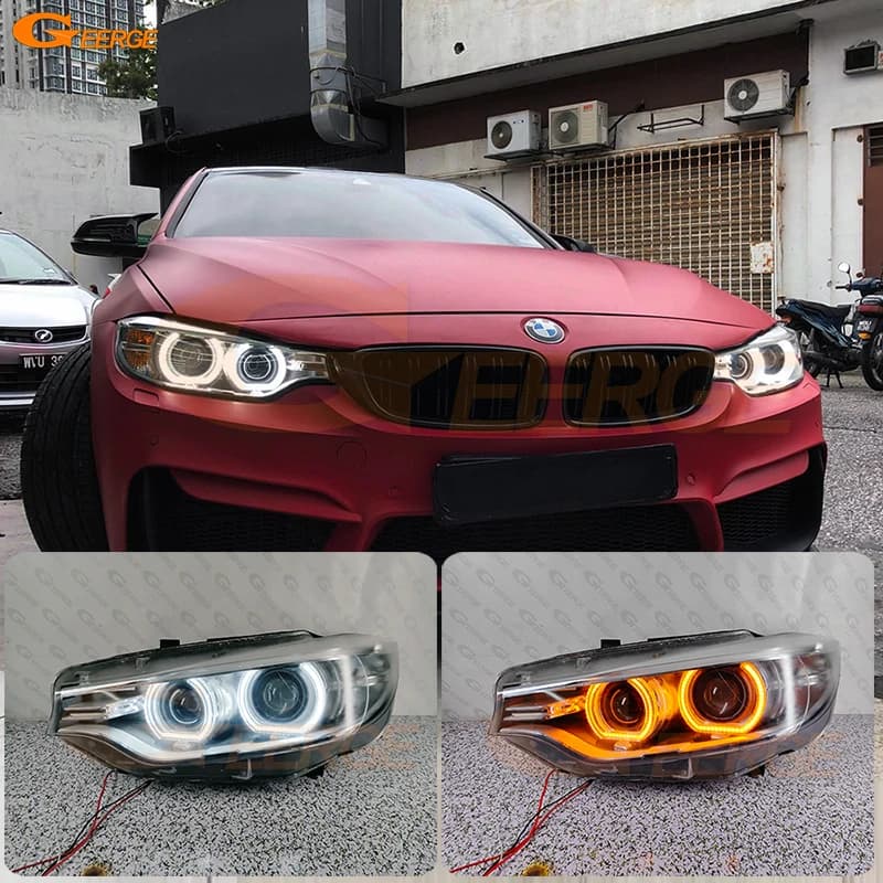 Per BMW Serie 4 F32 F33 F36 F82 F83 M4 2013 2014 2015 2016 Eccellente Luce diurna Indicatori di direzione Stile DTM Led Angel Eyes Halo Anelli