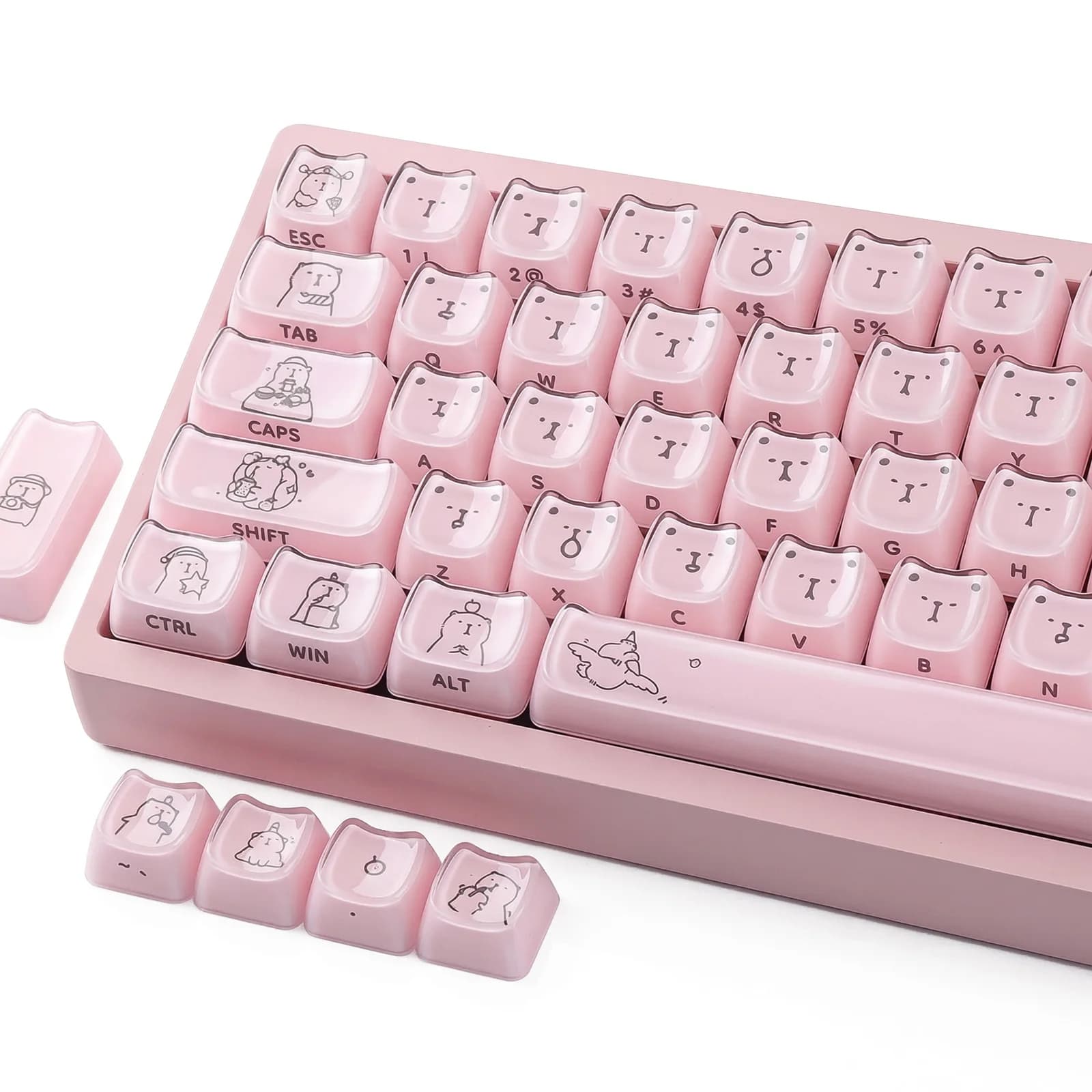 Set di Tasti Crystal Jelly Pink Capybara - 119 Tasti Profilo MAO con Doppia Legenda per Tastiera Meccanica