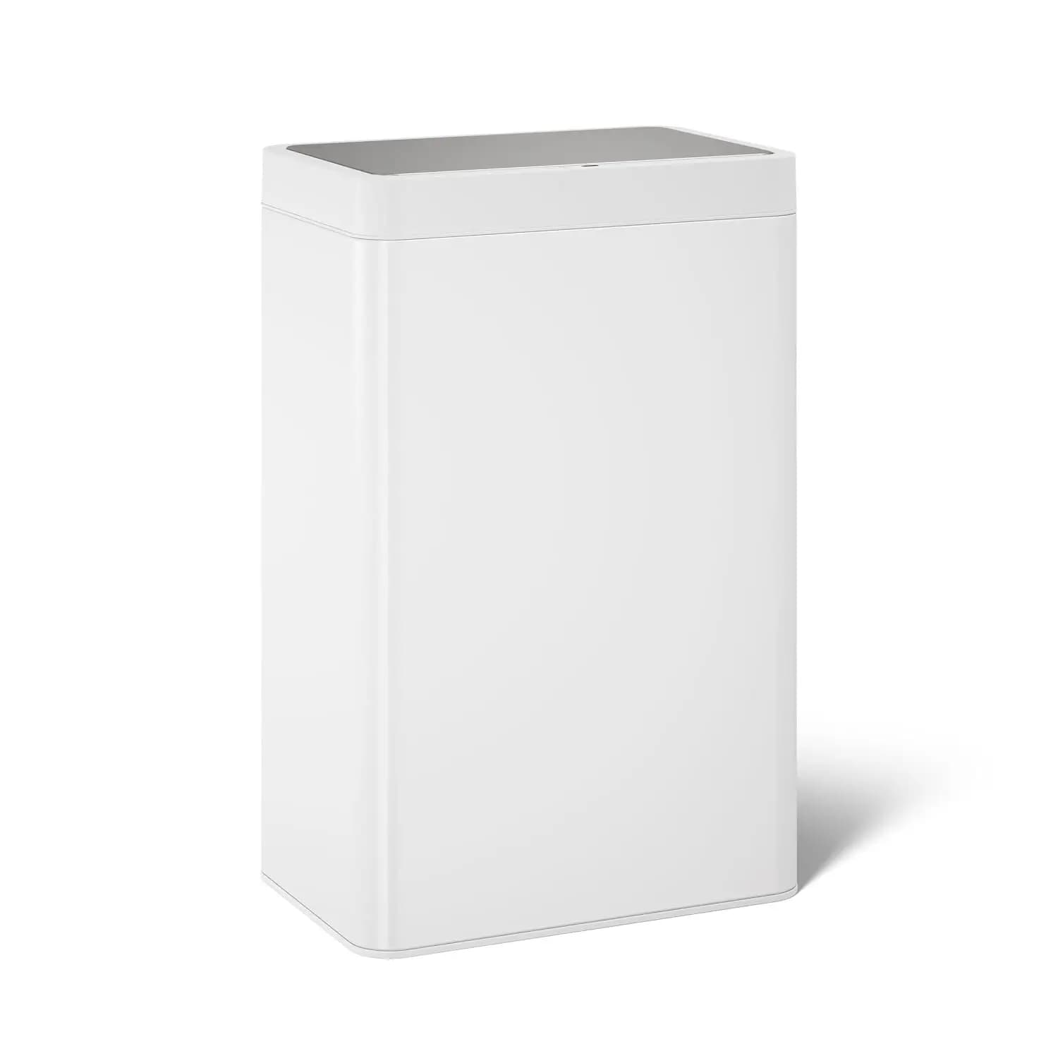 23825-STW 13-Gallon Touchless White Stainless Steel Trash Can, Hands-Free Motion Sensor Lid, Durable, Fingerprint-Resistant, Eas