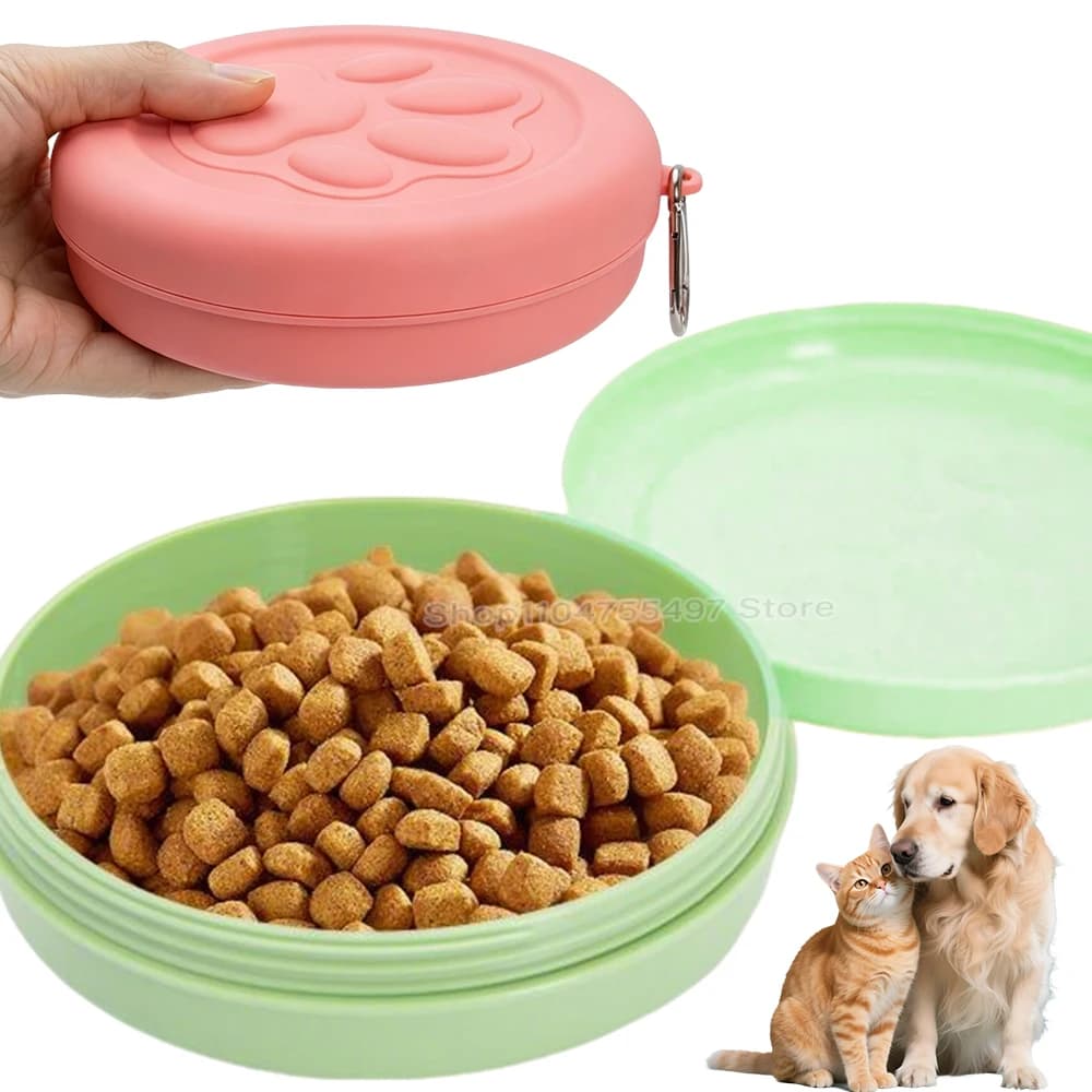 Travel Outdoor Pet Bowl with Lid Carabiner 2-in-1 Dogs Portable Cats Food Water Dish for Hiking Camping and On-the-Go Feeding
