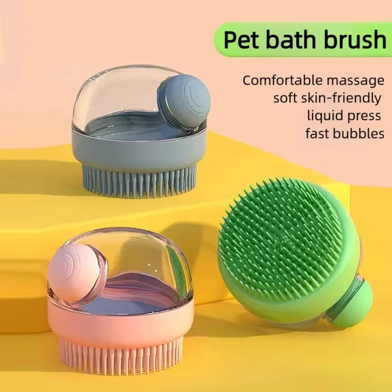 2 In 1 Pet Bath Brush Shampoo Dispenser Soft Silicone Dog Cat Grooming Massage Brush Pet Bathing Fur Washing Cleaning Supplies