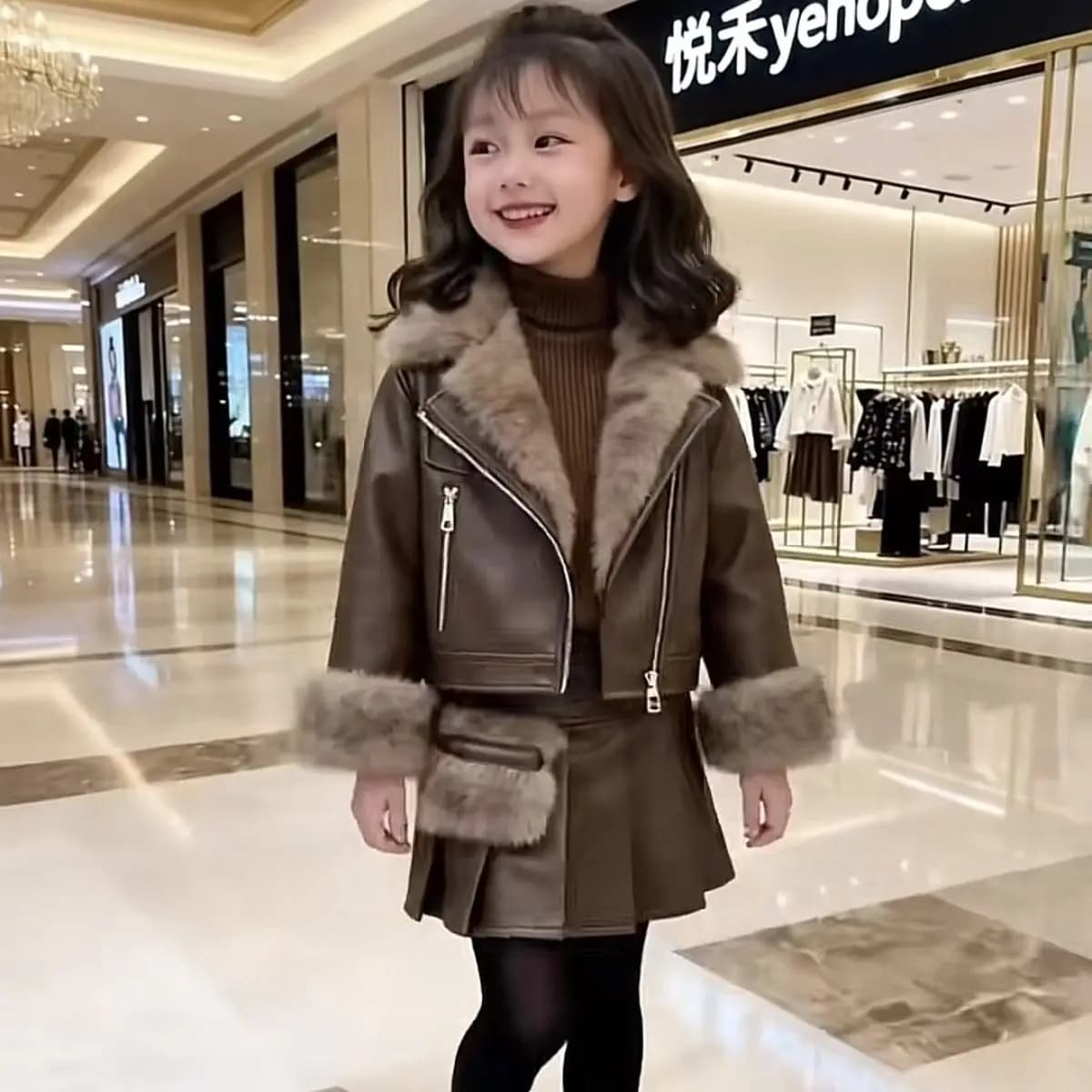 Set autunno inverno per ragazze giacca in pelle 2025 nuova giacca coreana in pelle spessa gonna a pieghe alla moda set da due pezzi