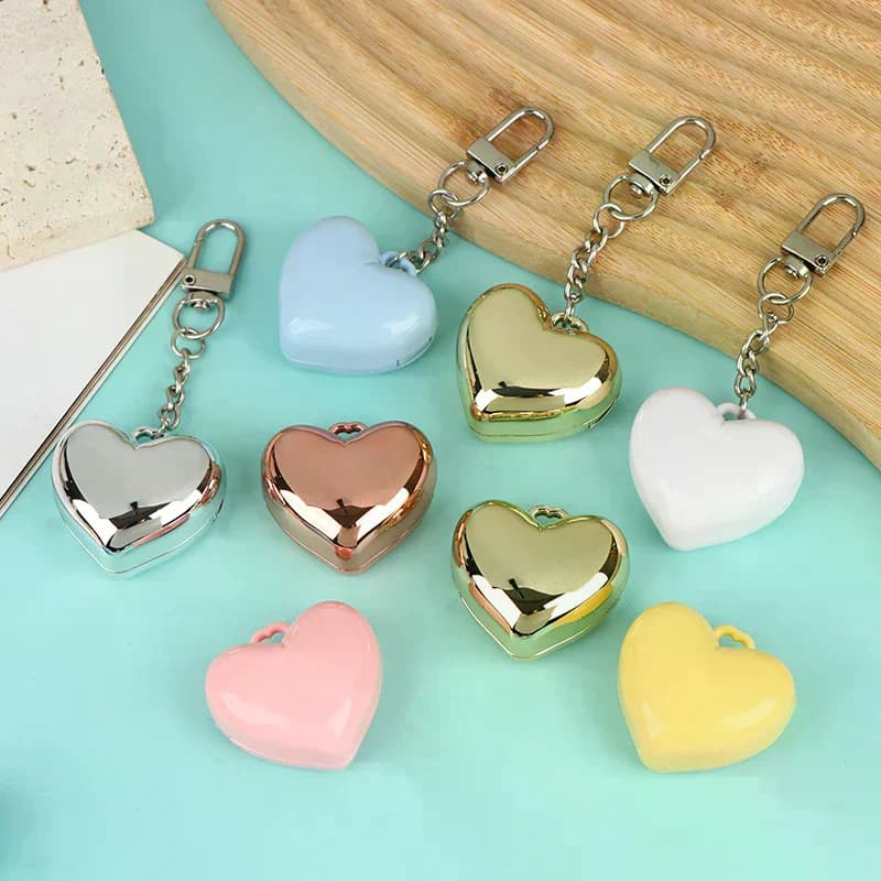 Vacuum Heart Shaped Container for Fard in Powder, 1 Piece, Mini Umbrella Container with Mirror, Aluminium Vaschetta, Keyring, Lipstick Case