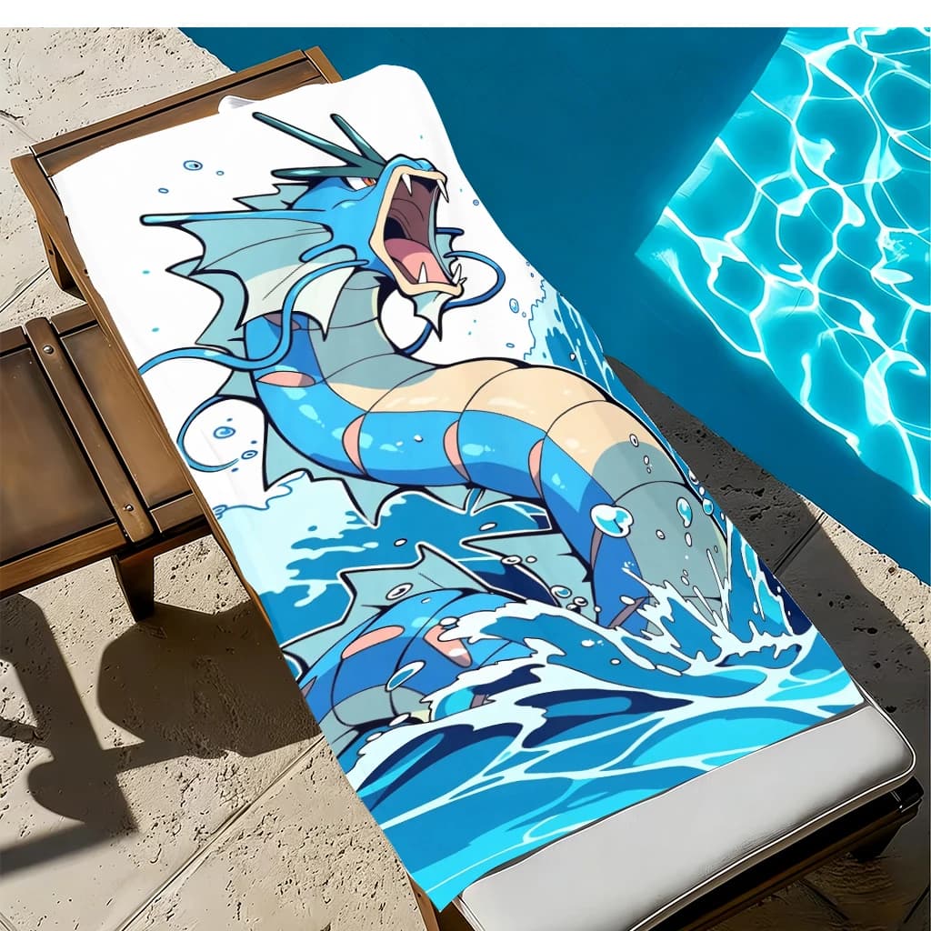 Asciugamano da spiaggia Pokemon Gyarados, asciugamano in microfibra con stampa Blue Water Dragon per viaggi in spiaggia e piscina, asciugamano ad asciugatura rapida Anime