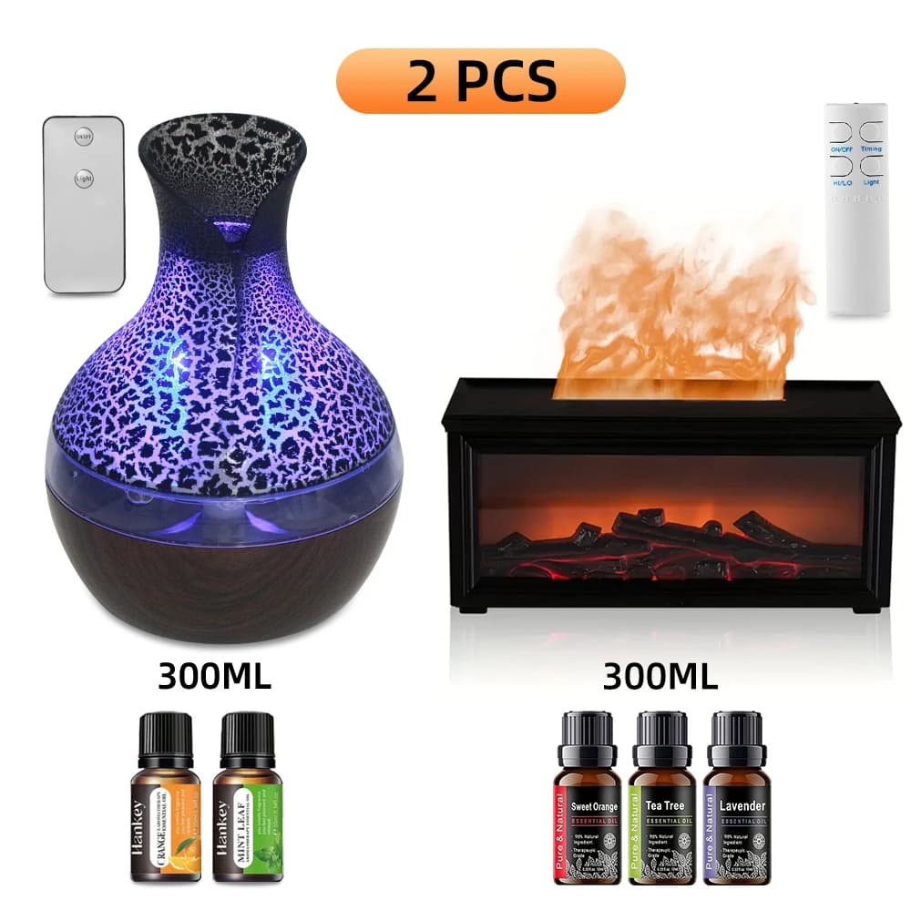 【Confezione da 2】Diffusore di oli essenziali e umidificatore a nebbia fredda con luce d'atmosfera a LED a 7 colori e terapia con onde sonore per casa, ufficio, yoga