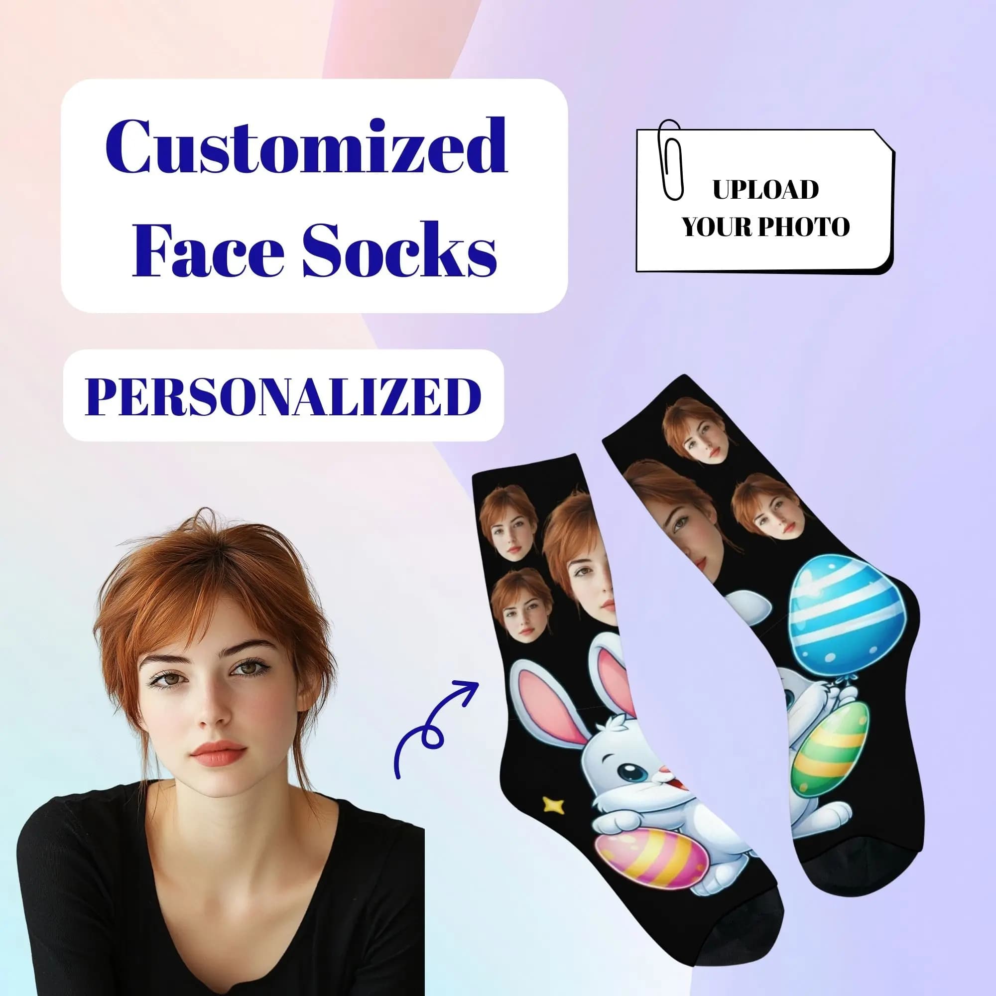 Easter-themed Socks Bunny Egg and Face Custom Mid-calf Socks Fun Unique Comfortable and Durable Gift for Family and Friends