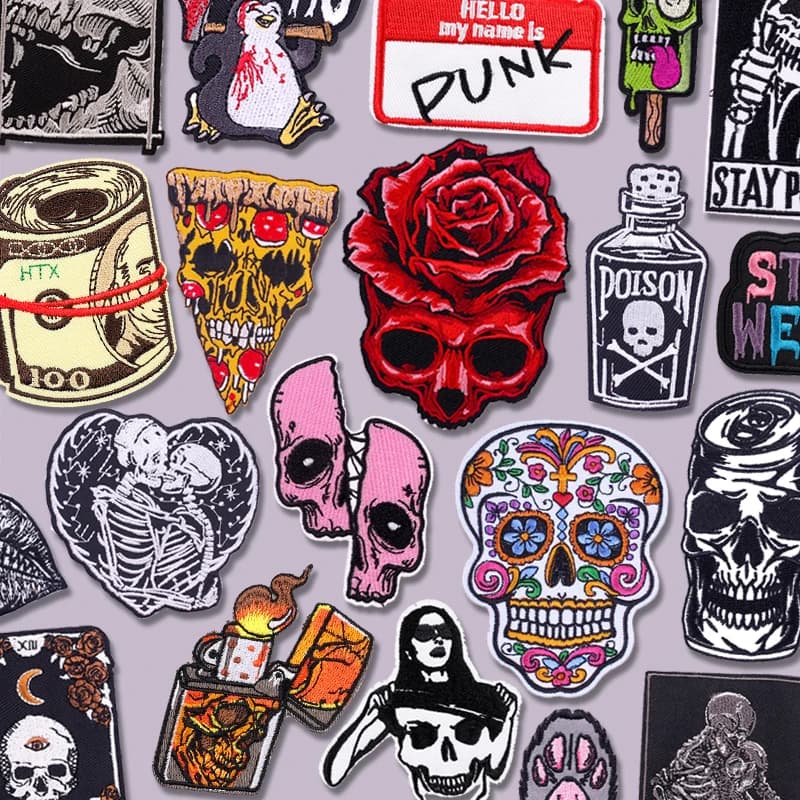 Rose Skull Embroidery Patch Punk Skull Patch Jackets Backpack Hats Sew DIY Iron On Patches For Clothing Thermoadhesive Patches
