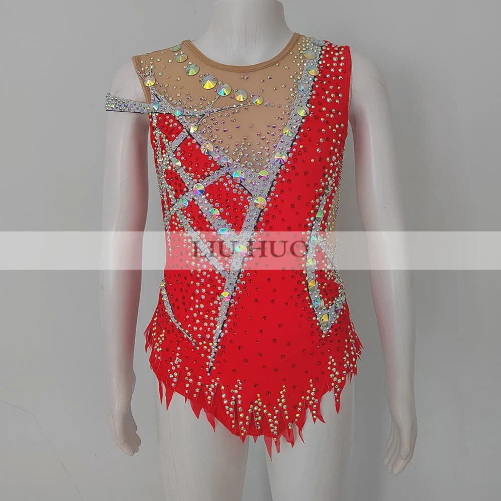 LIUHUO Personalizza Donne Ragazza Costume Prestazioni Ginnastica Ritmica Body Concorso Pattinaggio Su Ghiaccio Vestito Rosso Adolescente Danza Moderna