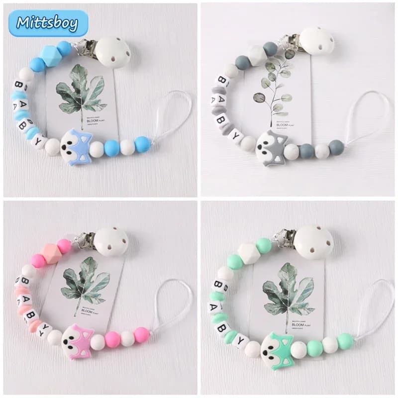 NUOVO Nome Personalizzato Fatto A Mano Food Grade Ciuccio Pinze Catena di Silicone Volpe Bambino Dentizione Massaggiagengive Eco-Friendly Manichino Titolare Gif