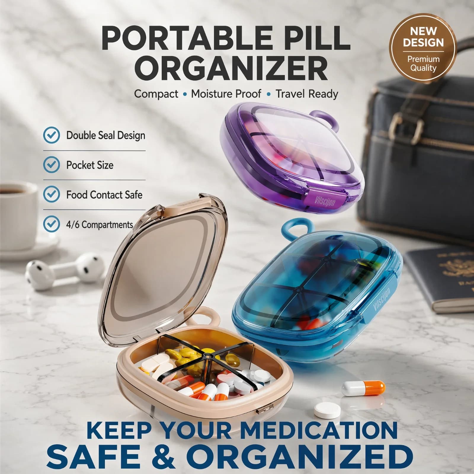 Portable Pill Organizer Travel Medicine Box Moisture Proof Pill Case 4 6 Compartments Vitamin Supplement Storage Container