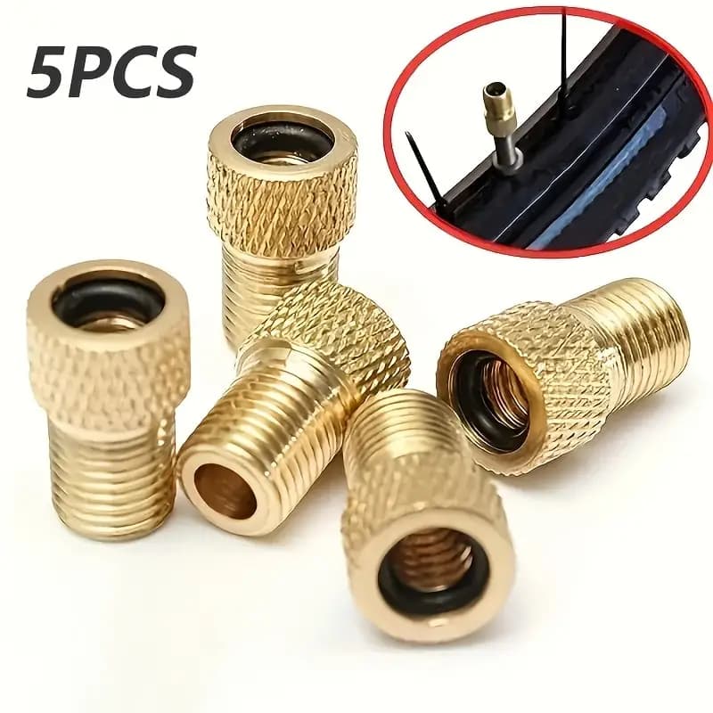 Confezione da 5 adattatori per valvole per bici in ottone con O-ring | Convertitore Schrader Presta per pompa ad aria | Accessori per strumenti di riparazione pneumatici per biciclette