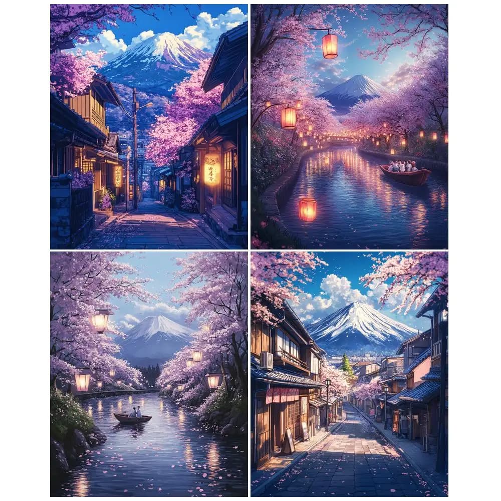 GATYZTORY Diy Paint By Numbers For Adults Kits Acrylic Paint Cherry Blossom Landscape On Canvas Numbers Painting For Home Decors