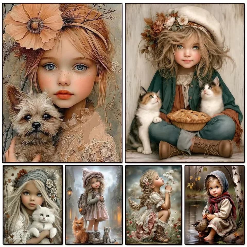 Acrylic Paint By Numbers Girl and Cat Oil Painting Package Art Picture For Bedroom Wall Adults Hand Painted Unique Gift