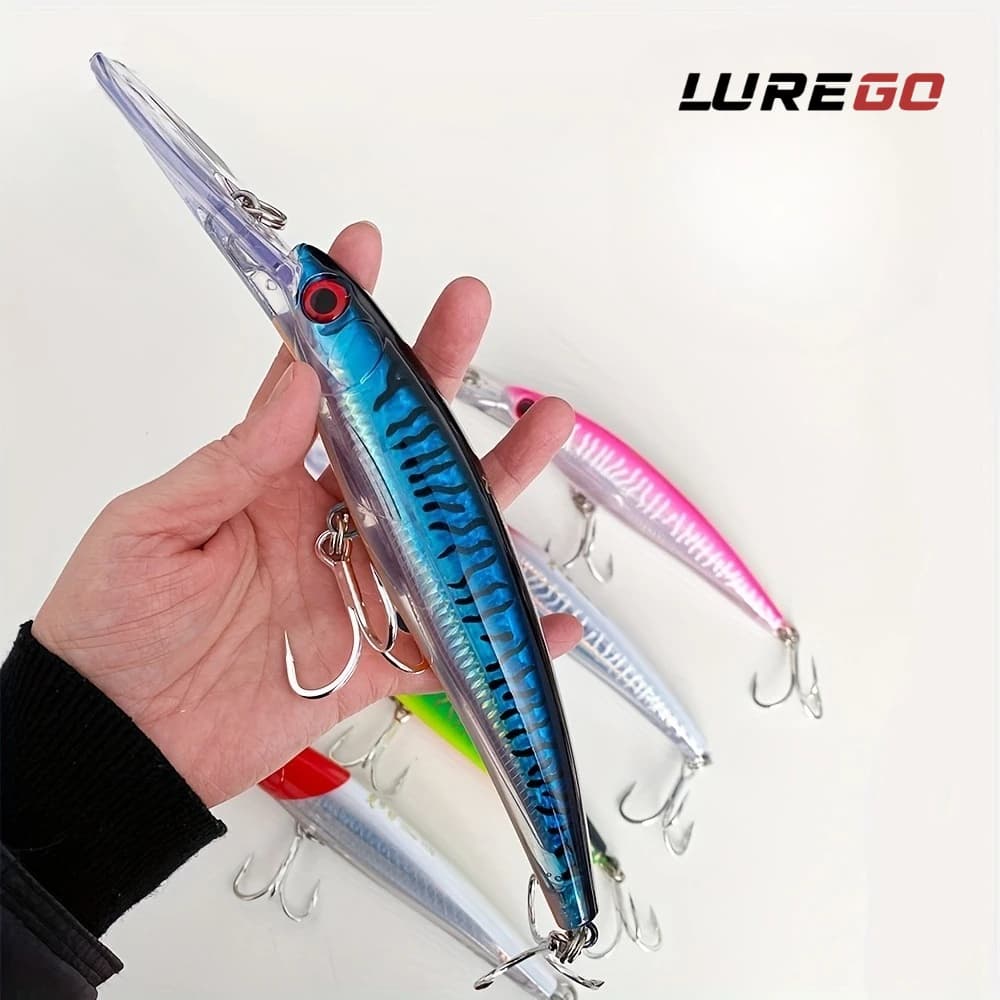 1 Pezzo Esca Artificiale Minnow da Traina 67g/117g - Jig Slow-Pitch Resistente, 2x Ami BKK 5/0 4X, Pronto per la Pesca in Acqua Salata di Grandi Predatori come Tonno, Wahoo, GT
