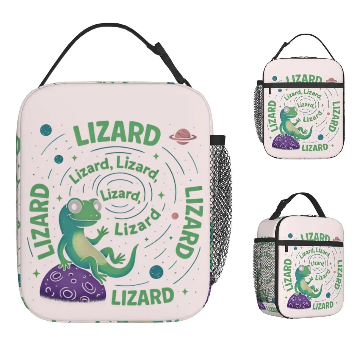 Funny Cartoon Lizard Meme Lunch Bag Office Lunch Box Men Casual Graphic Design Thermal Tote Handbags Oxford Portable Cooler Bag
