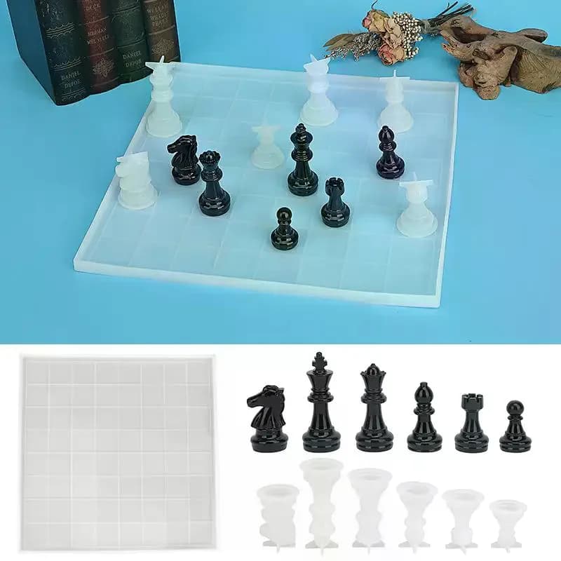 Set Fai-da-te per Scacchi Internazionali in Resina Epossidica Cristallina, Stampo in Silicone 3D per Pezzi degli Scacchi, Accessori