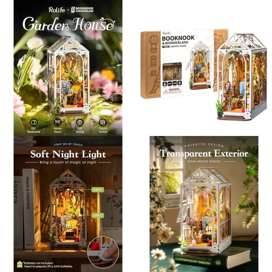 Kit Fai-da-Te per Adulti - Book Nook a Forma di Casetta da Giardino - Puzzle 3D Decorativo per Libreria - Casa delle Bambole per Ragazze, Ragazzi e Donne