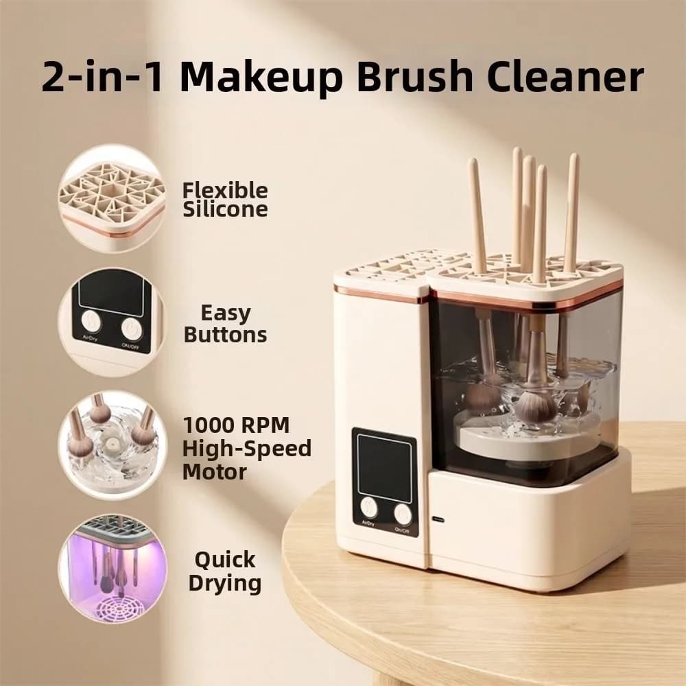 Portable Makeup Brush Cleaning Machine Automatic 2 Wash Modes Makeup Brush Cleaner Type-C Charging LCD Timer