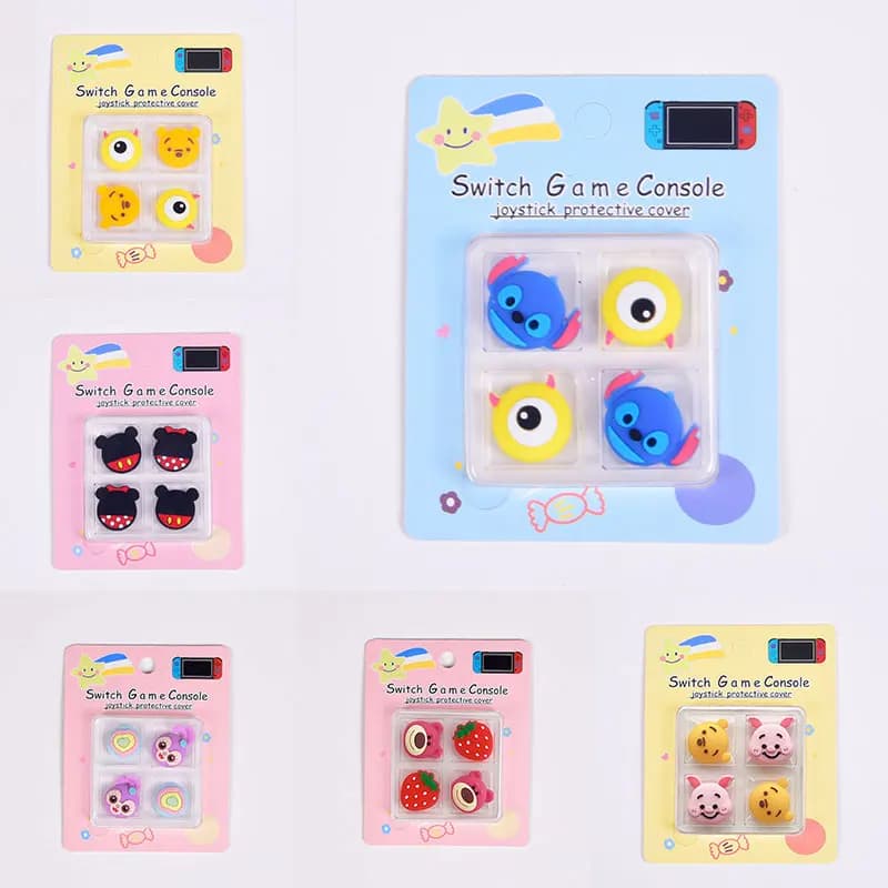 4 pezzi di graziosi copri joystick a forma di cartone animato per Nintendo Switch Oled Lite Joy Con Controller, accessori in morbido silicone.