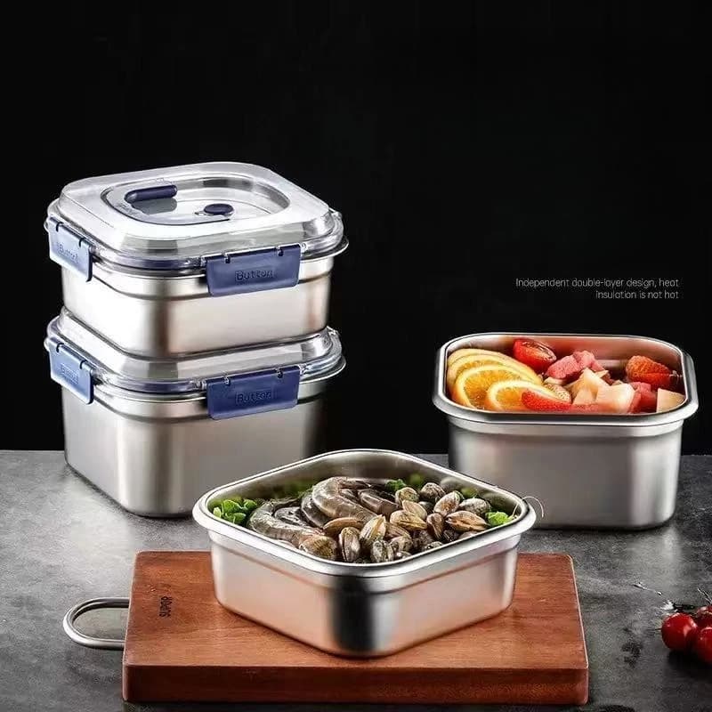 Contenitore Ermetico per Alimenti in Acciaio Inox, Lunch Box Antiperdita con Manico, Bento Box per Preparazione Pasti, Picnic, Frutta