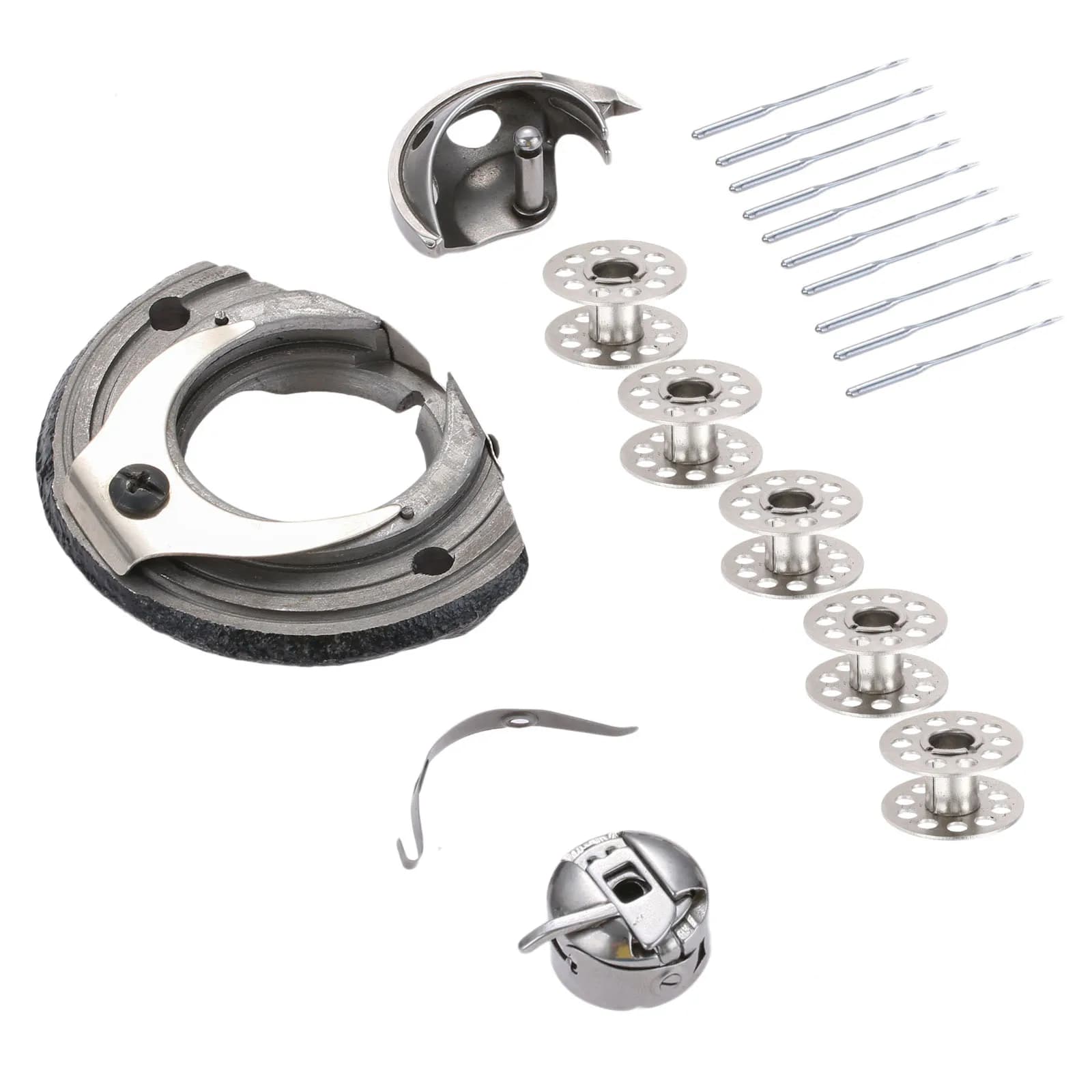 Set di 6 Pezzi Ricambi per Macchina da Cucire Domestica: Guscio Cuscinetto, Bobina, Cono, Anello Ago, Set Anti-Salto Punto