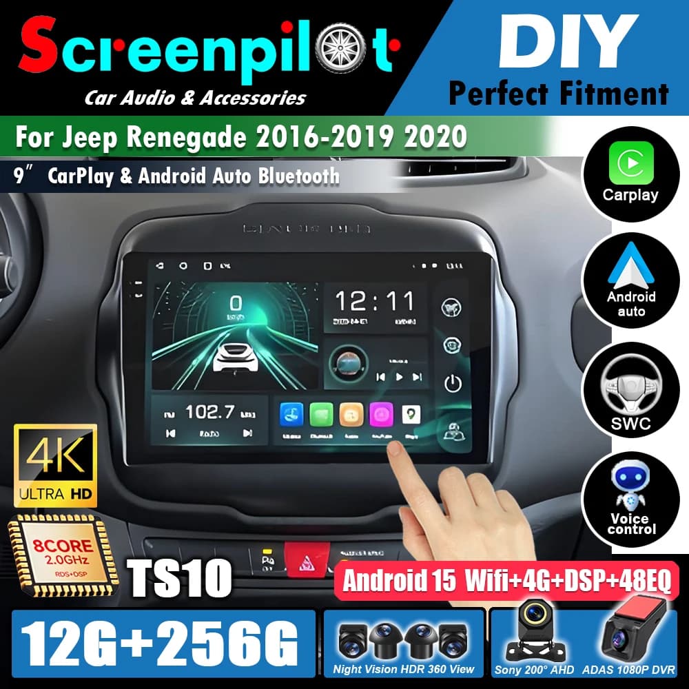 Android 16 Auto For Jeep Renegade 2016 2017 - 2020 Carplay Car Radio Multimedia Video Player WiFi Bluetooth GPS Navigation Head