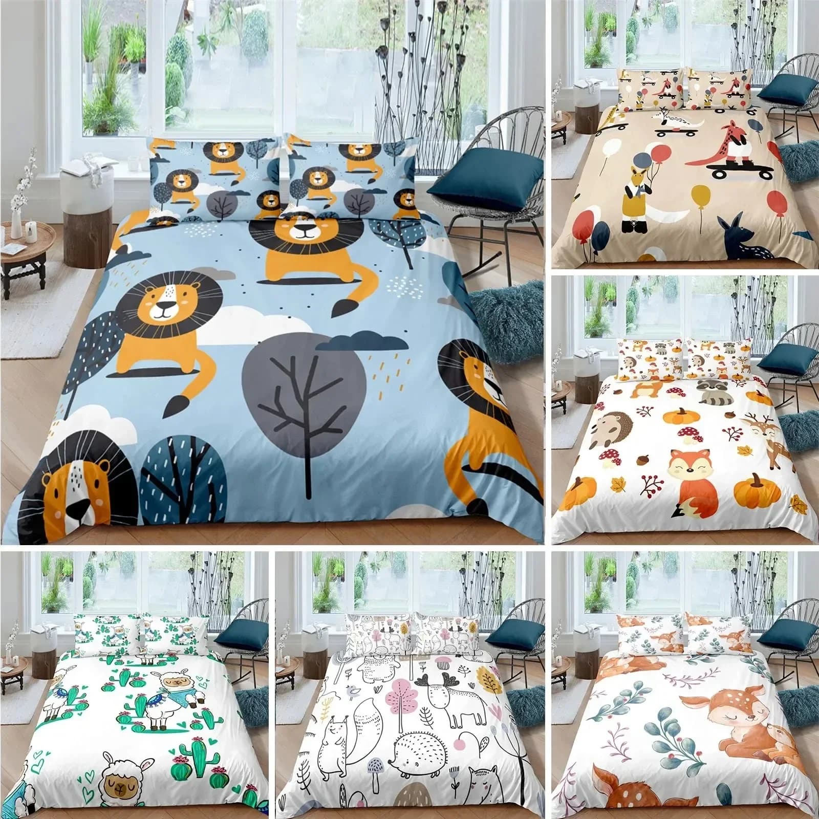 Nordic Couple King Queen King Bed linen Set for animated cartoon animals Double Twin Full Queen King Bed linen for adults