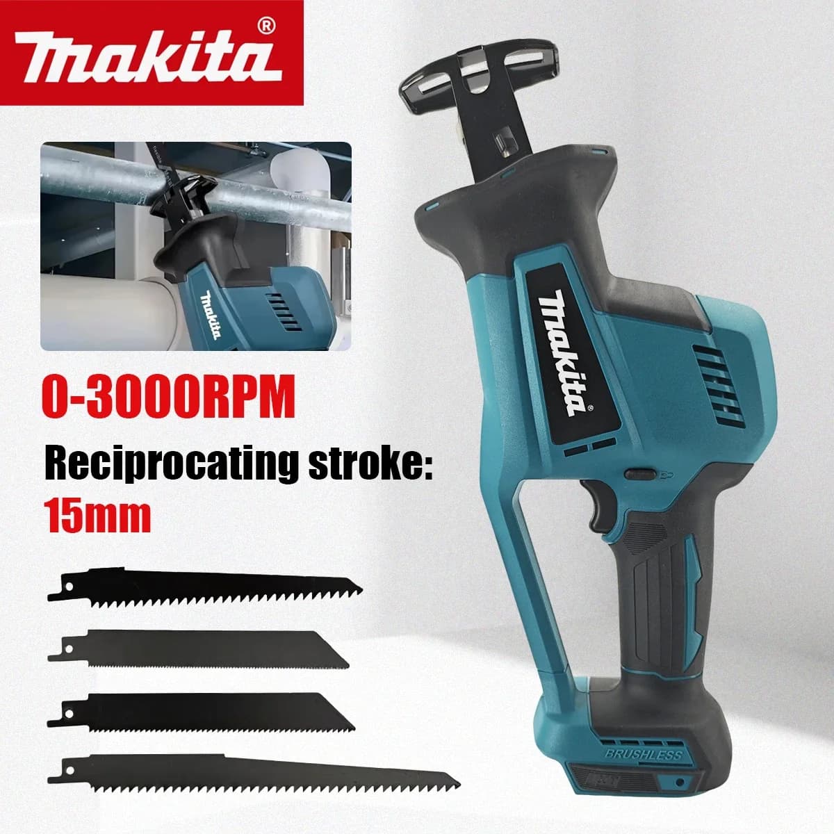 Makita DJR189 Cordless Electric Reciprocating Saw Brushless Rechargeable Wood Metal Cutting Saw Portable Saw Power Tool for 18V