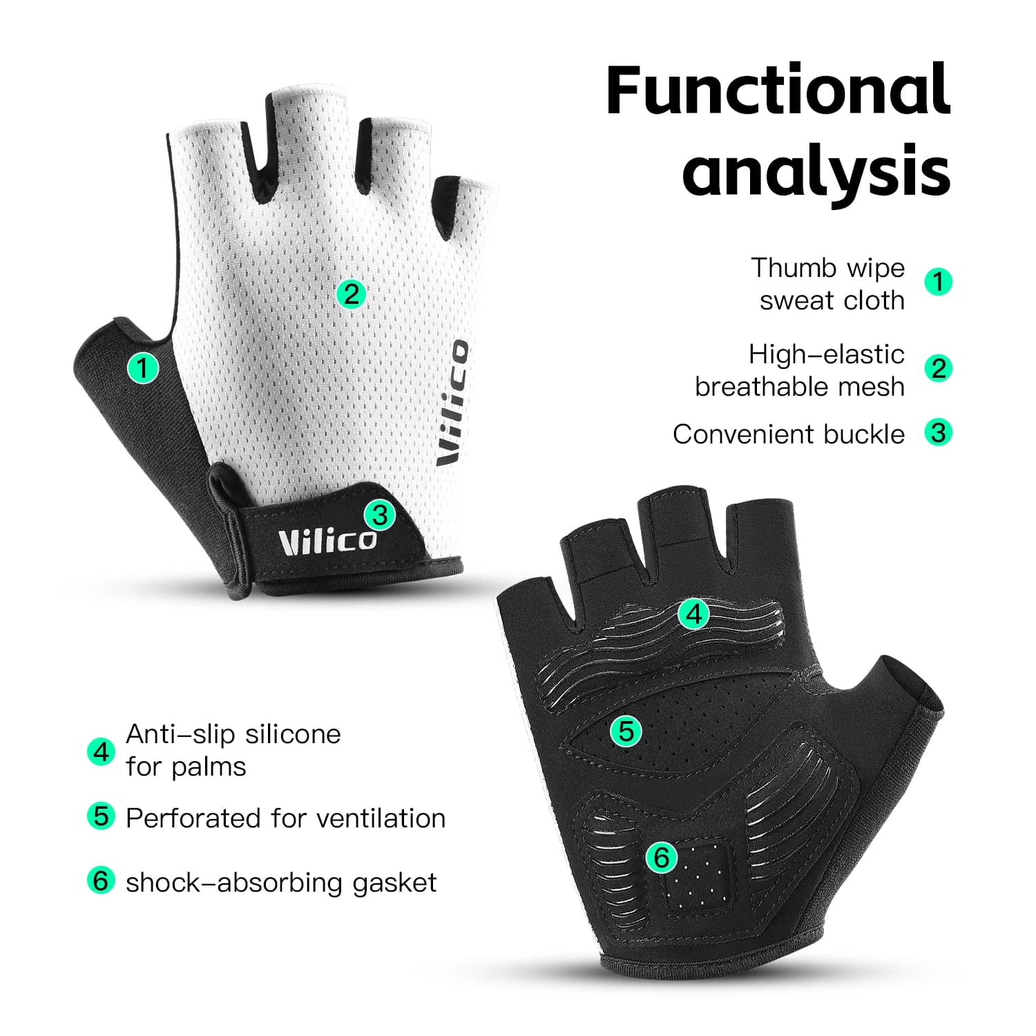Breathable Mesh Half Finger Sports Gloves Shock Absorb Padded Anti-Slip Silicone Adjustable Velcro Sweat Wipe Gloves Cycling Gym