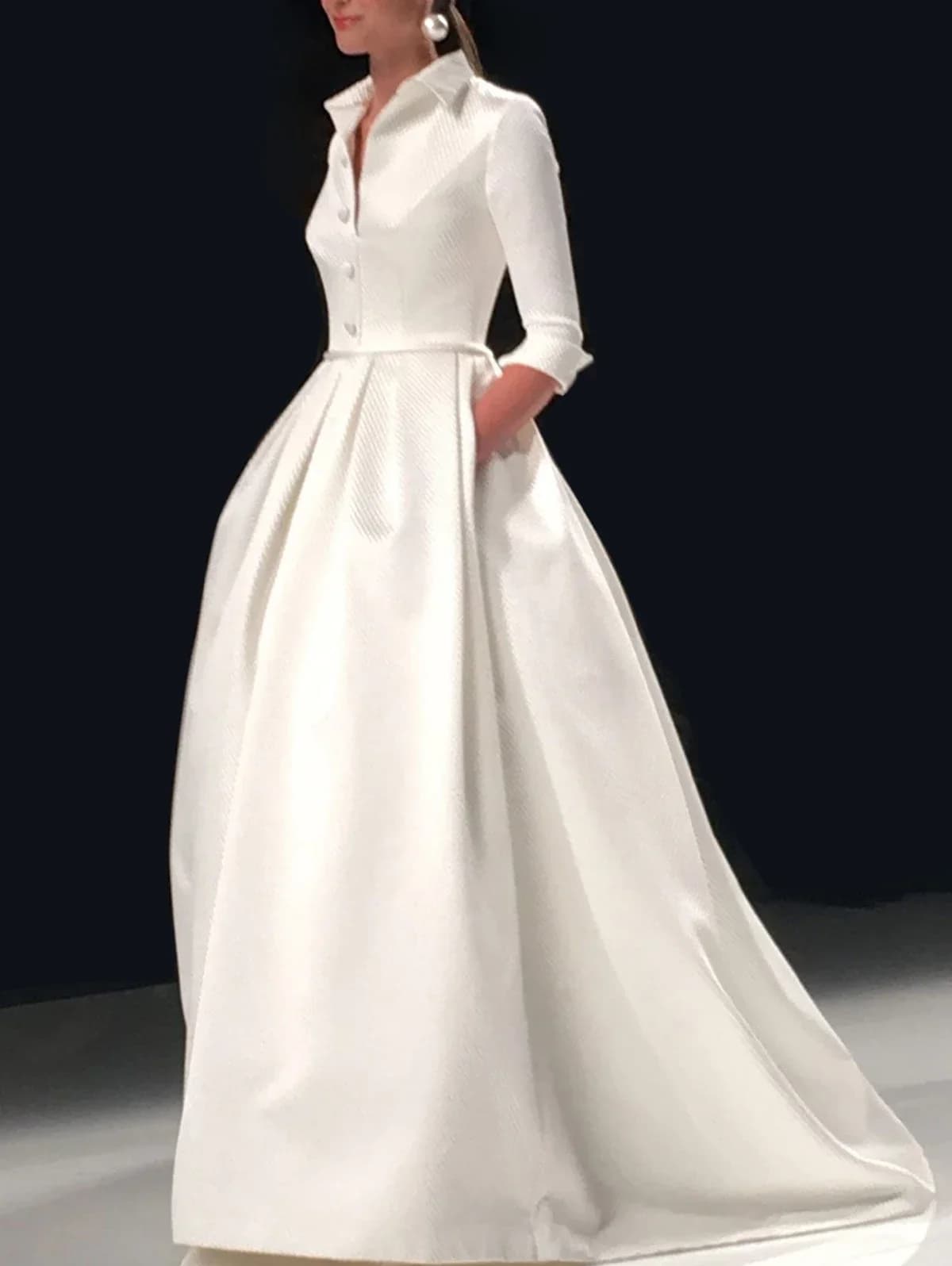 Stylish woman's long dress Collection with twisted Bottoni Tasche Trapezio cocktail dress for guests to a wedding with belt Satin dress with half sleeve