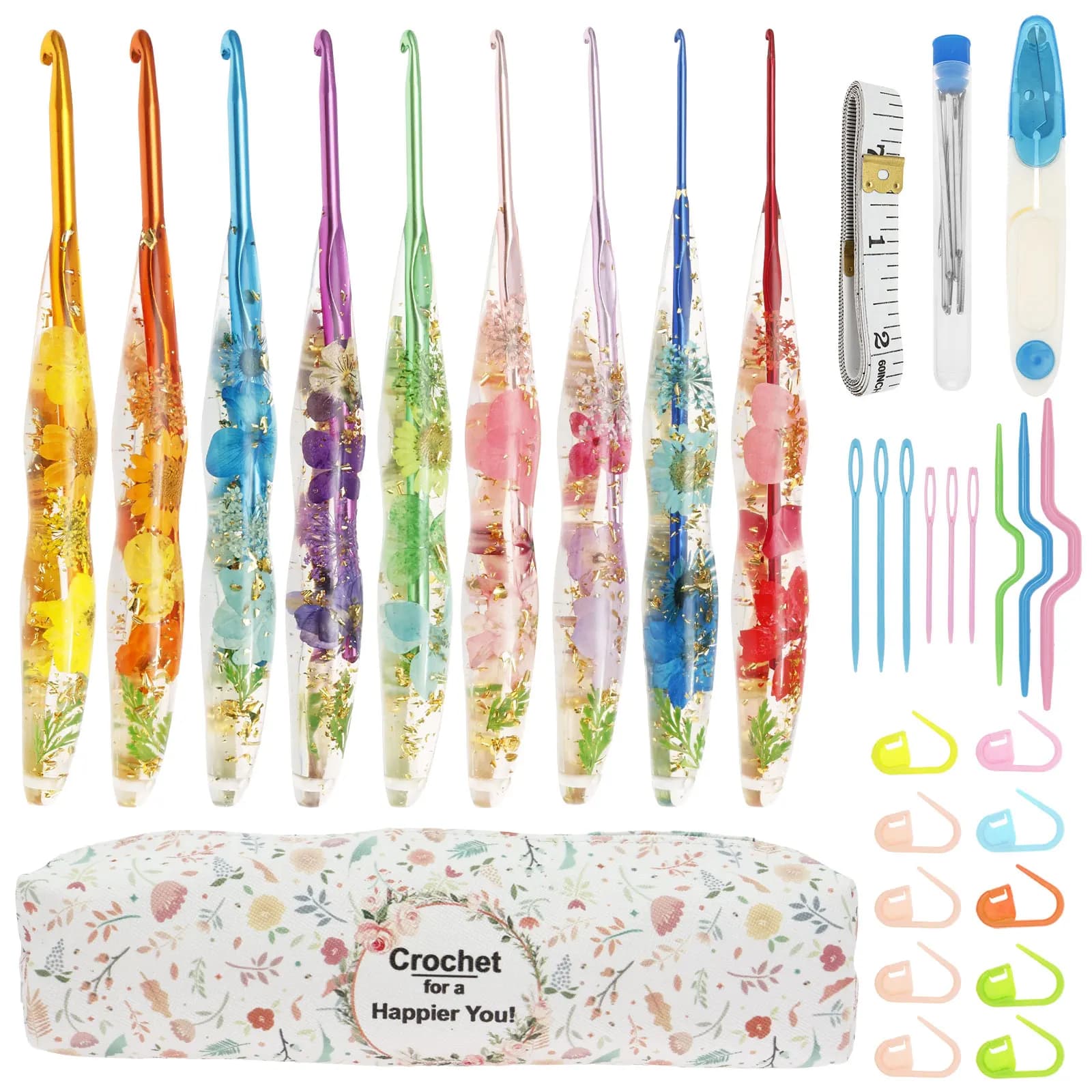 Crochet Hook Set 9 Sizes Crochet Hook with Storage Bag Crystal Resin Grip Beautiful and Ergonomic Ideal for Crocheting Blanket