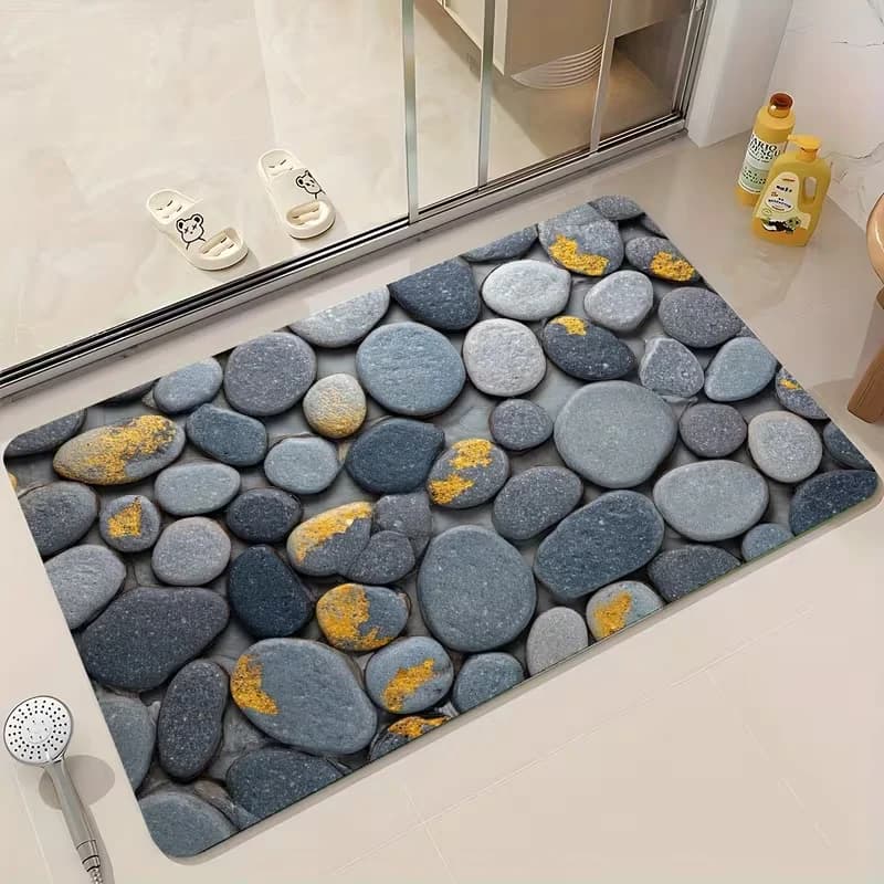 Tappeto Antiscivolo con Stampa Realistica di Ciottoli, Design Ispirato a Roccia di Fiume, Tappeto Zen per Arredamento Casa e Spa, per Ingresso
