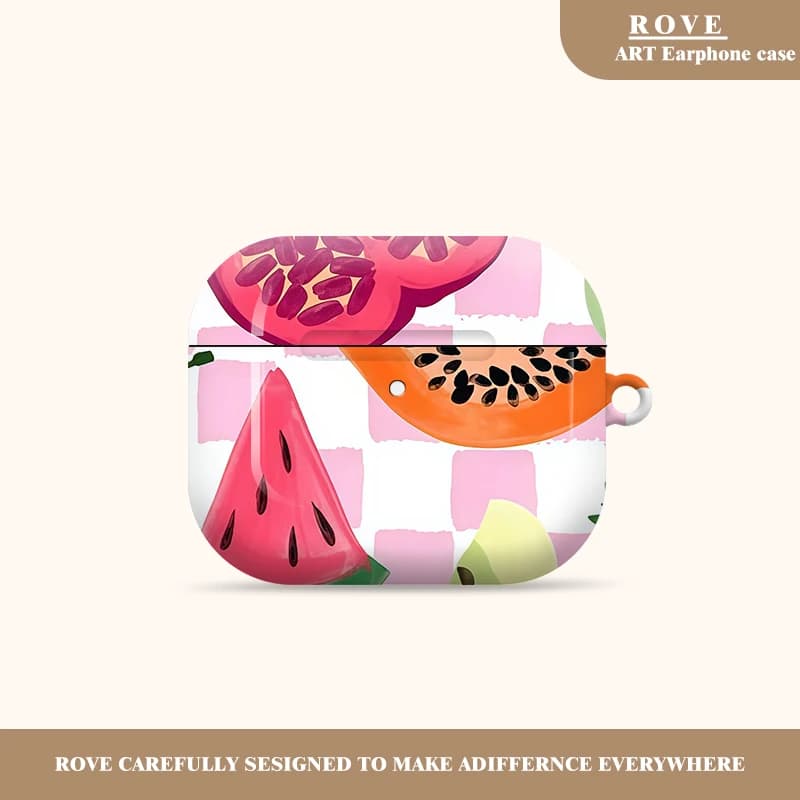 Protective Case Pink Chest Polish with Colorful Fruit for Apple Airpods Pro 3, Compatible with Airpods 2 3 4