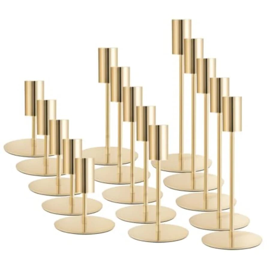 Portacandele a cono dorati, Portacandele a cono in metallo, Supporti moderni decorativi per candele a cono