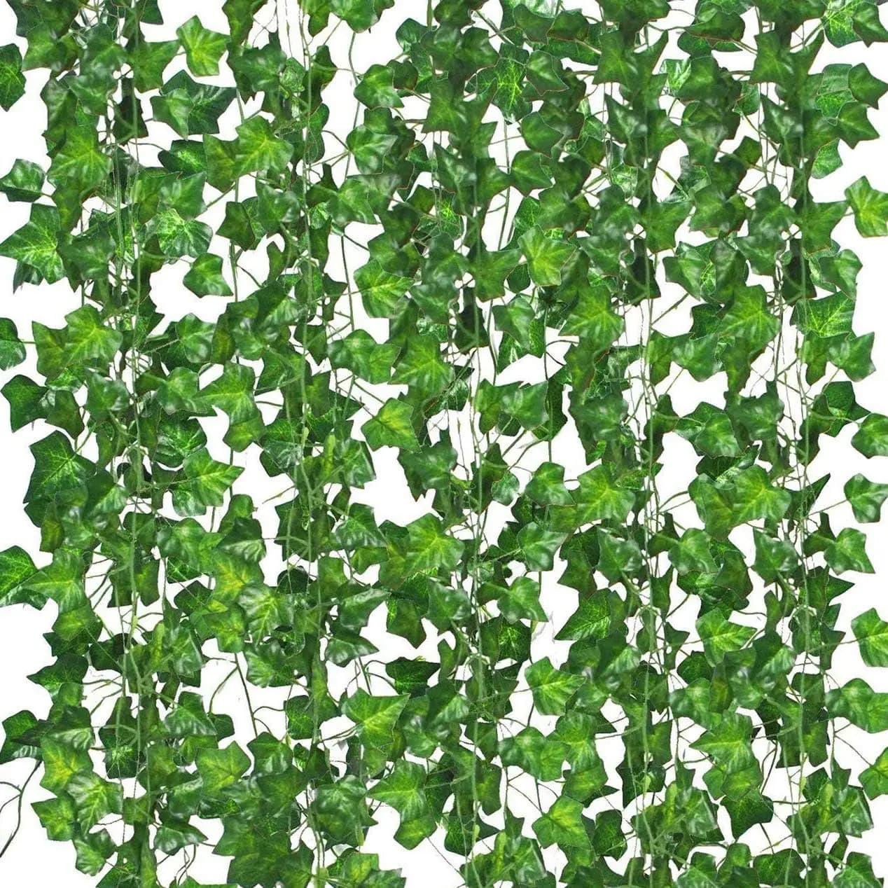 Set of 12 Artificial Edera Garlands with Clips, Green Flowers, Pendant Plants, Fake Sheets for Home Decorations