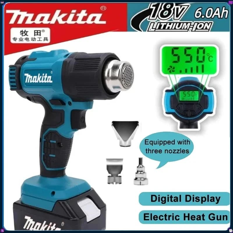 Pistola Termica Industriale Makita, Pistola ad Aria Calda Portatile Senza Fili con Temperatura Regolabile per Batteria Makita 18V