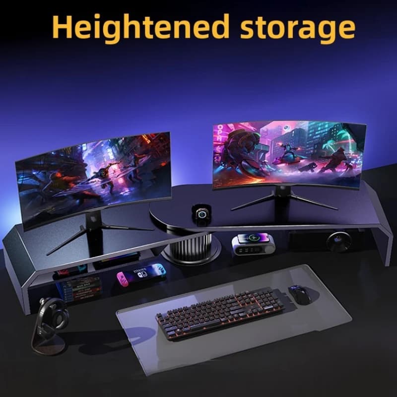 Adjustable raised support for double monitor for two computers Corner desk organizer Laptop stand Tabletop