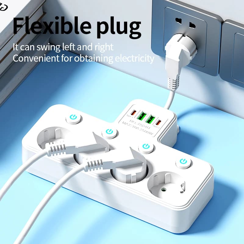 Multipresa da Parete con Spina EU, Interruttori Indipendenti, Filtro di Rete e Porte USB-C per Ricarica