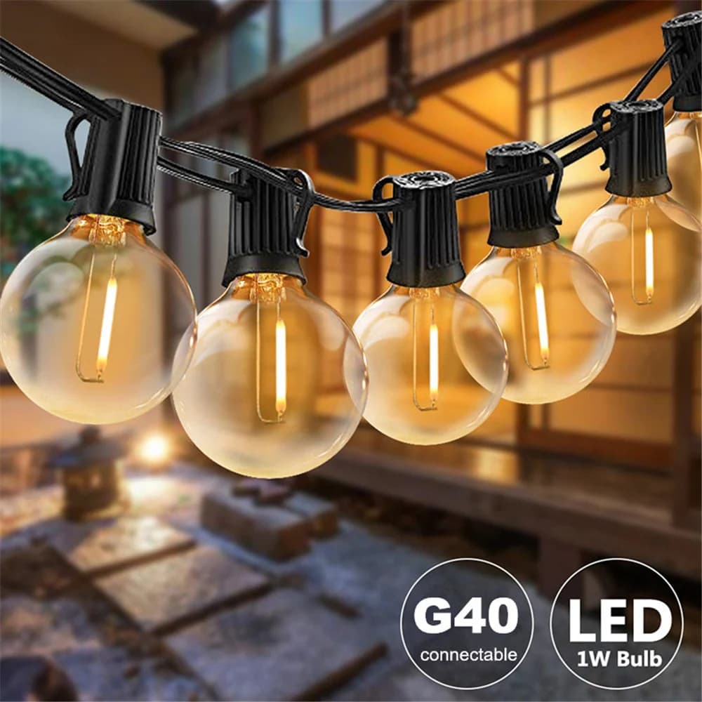 Catena di Luci G40 con Lampadine Globo Trasparenti 25FT/50FT, Ideale per Patio, Feste, Casa, Bistrot, Matrimoni e Festività
