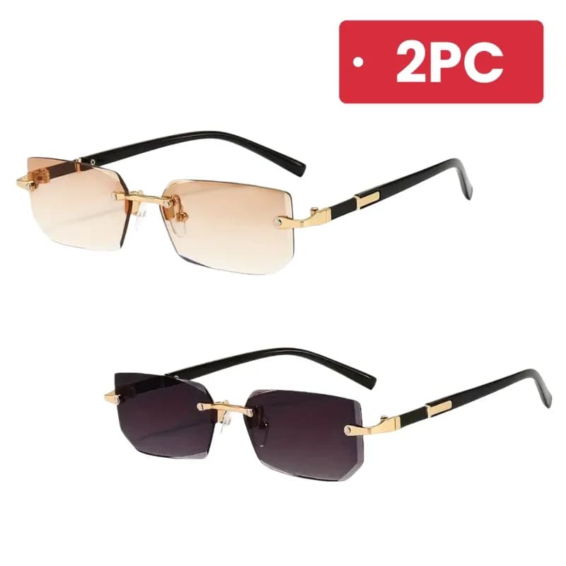 Occhiali da Sole Senza Montatura per Uomo, Lenti Sfumate UV400, Aste in Metallo di Lusso, Confezione da 2 Pezzi in Colori Assortiti, Occhiali da Guida alla Moda