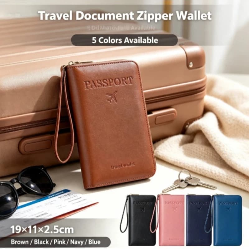 2026 RFID Long Passport Holder, Anti-Theft Scan Zipper Travel Document Organizer for Passport & Airline Tickets
