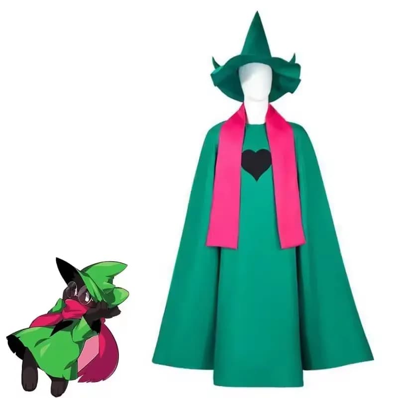 Game Deltarune Ralsei Cosplay Costume Adults Unisex Green Cloak Hat Scarf Suits Halloween Carnival Party Outfits