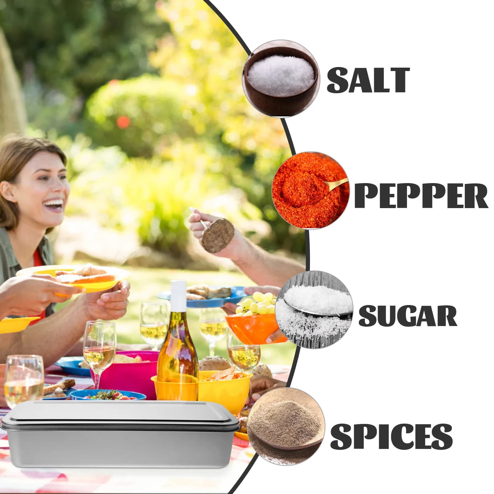 Set di Contenitori per Spezie in Acciaio Inox, Organizzatore a 3 Scomparti con Coperchio Sigillato e Cucchiaio per Conservazione Condimenti in Cucina