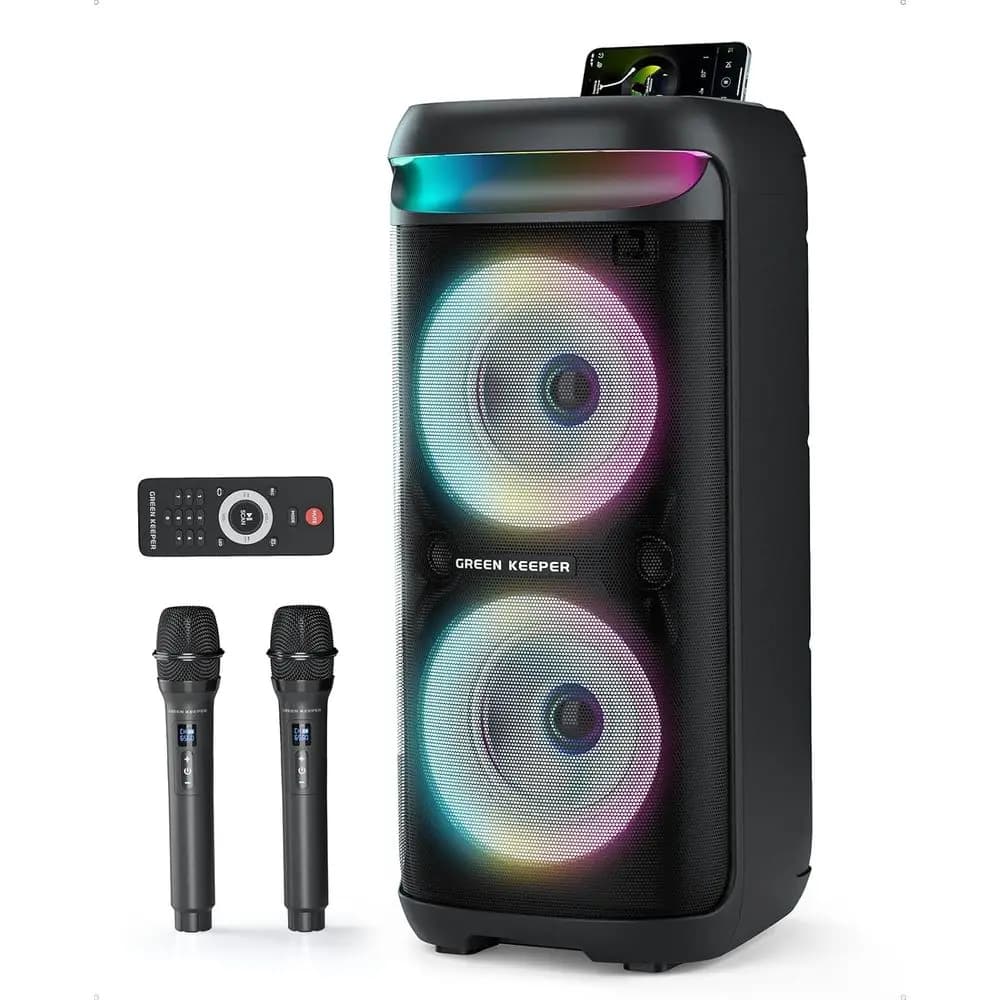 Sistema Karaoke Bluetooth Portatile con 2 Microfoni Wireless, Altoparlante PA da 500W, Luci LED, Altoparlante da 6.5 Pollici, Batteria da 8000mAh per Esterni