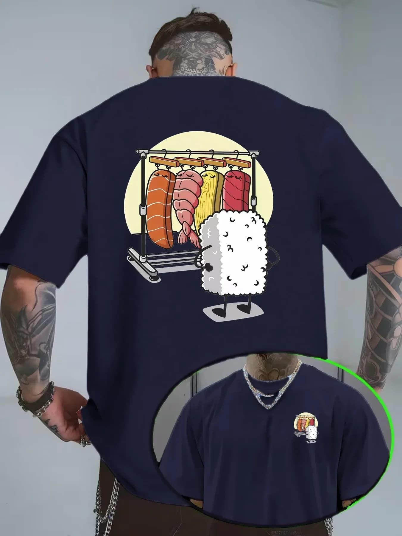 Men's Sushi Graphic T Shirt 100% Cotton Japanese Food Kawaii Print Vintage Streetwear Oversized Casual Summer Tee