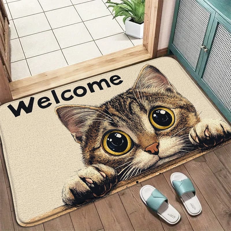 Cute Cat Welcome Doormat , Anti-Slip Entrance Door Mat, Home Decoration Rug, Indoor And Outdoor Area Carpet Bathroom Floor Mat