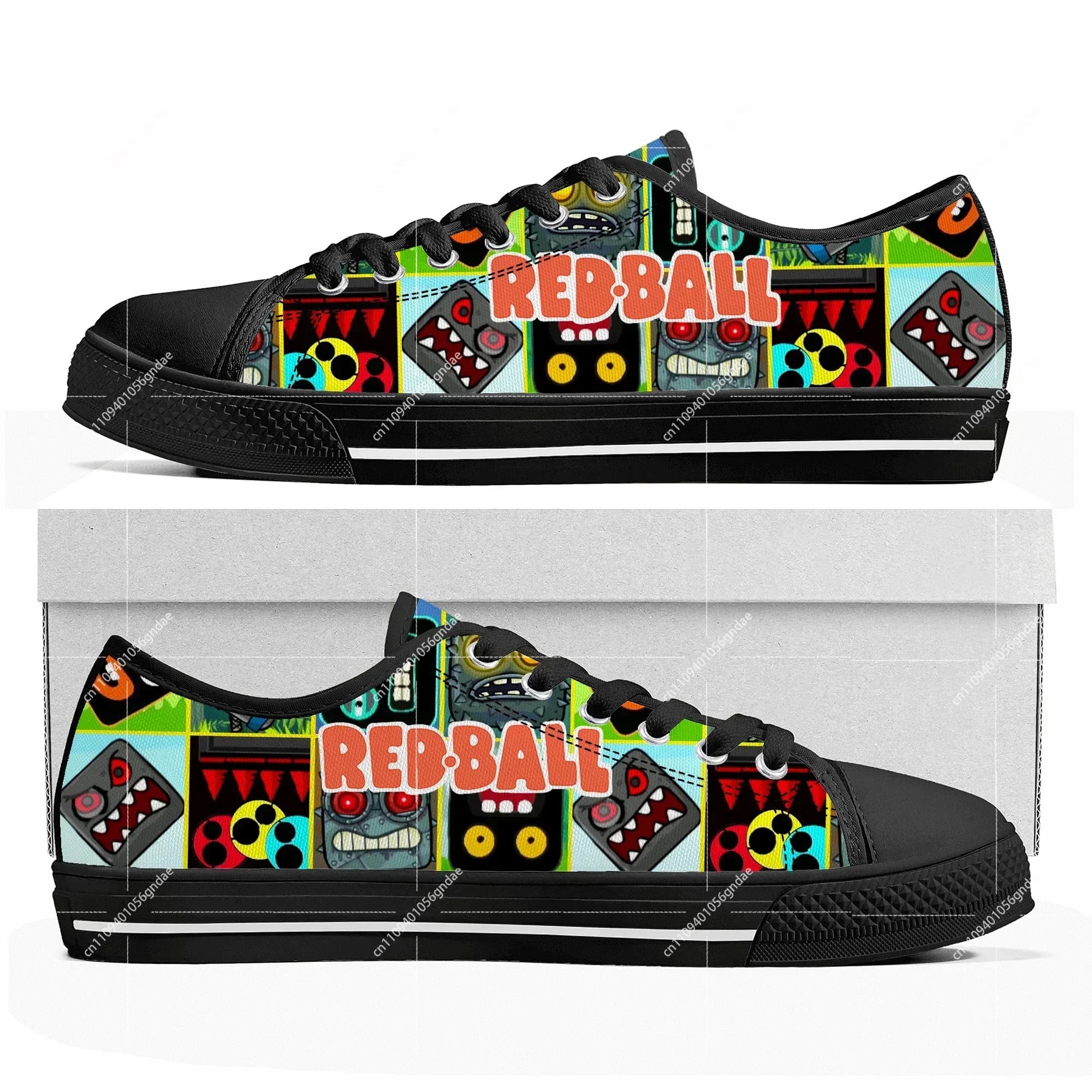 Sneakers Basse Personalizzate Red Ball con Stampa Cartoon, Scarpe Casual alla Moda per Donna, Uomo e Ragazzo, Sneaker in Tela Su Misura